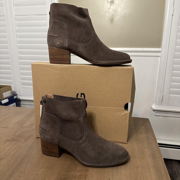 UGG Boots Womens Size 7 Brown Suede Bandara Ankle Block Heel Zip Booties 1095053 - Picture 1 of 10